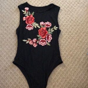 Embroidery rose patch body suit!